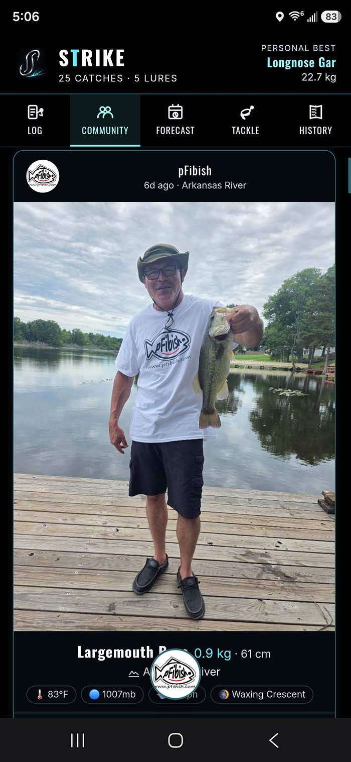 STRIKE app — community feed with a logged catch