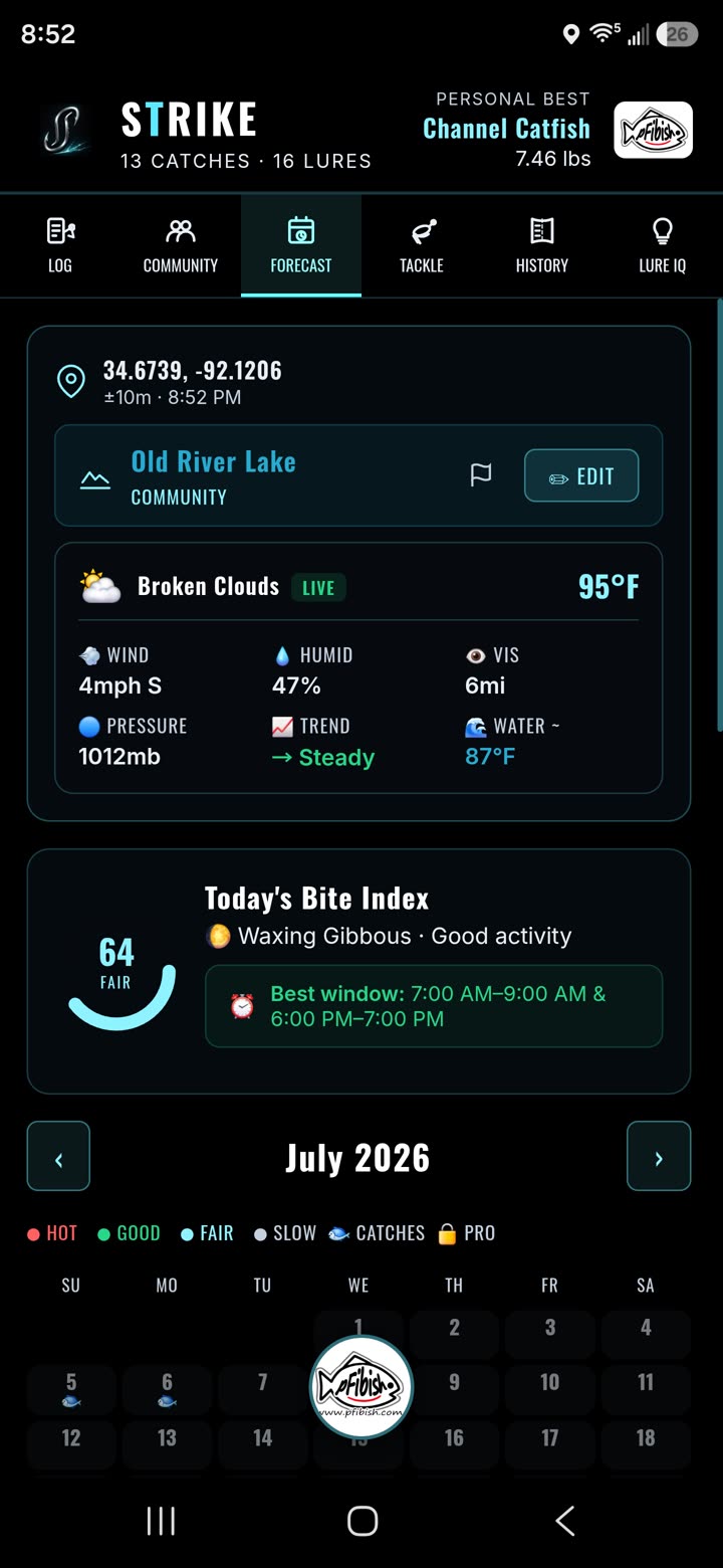 STRIKE — live conditions, bite index and 7-day forecast