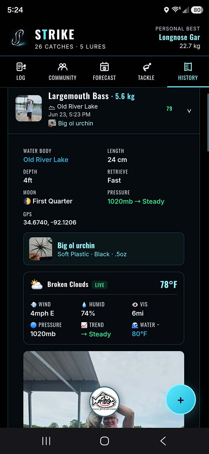 Your catch logged with full conditions